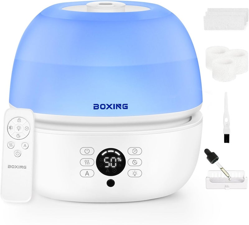 Boxing Top Fill Humidifiers for Bedroom Baby with Humidistat, 20dB Quiet Air Humidifier for Large Room & Indoor Plants with Remote, Cool Mist Diffuser for Home, 7 Color Light, Essential Oil Tray,Timer - Image 1